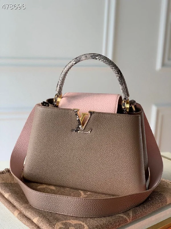 Louis Vuitton Capucines BB Taurillon And Python Taupe Brown/Eau De Rose Pink For Women. Women-s Handbags. Shoulder And Crossbody Bags 10.4in/27cm LV M57539