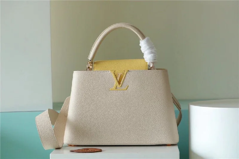 Louis Vuitton Capucines BB Taurillon Creme Beige/ Plume Yellow Berlingot For Women. Women-s Bags. Shoulder And Crossbody Bags 10.6in/27cm LV