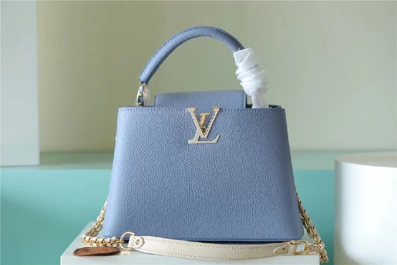 Louis Vuitton Capucines BB Taurillon Light Blue/ Beige For Women. Women-s Bags. Shoulder And Crossbody Bags 10.6in/27cm LV