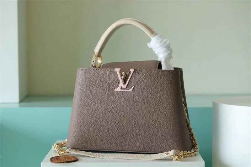 Louis Vuitton Capucines BB Taurillon Smokey Brown Green/ Creme/ Pink For Women. Women-s Bags. Shoulder And Crossbody Bags 10.6in/27cm LV