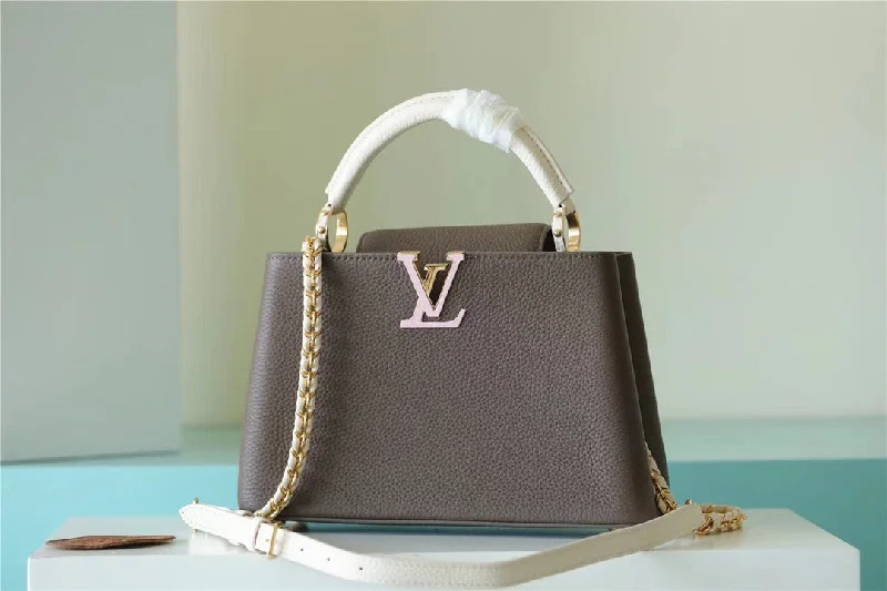 Louis Vuitton Capucines BB Taurillon Smokey Brown Green/ Creme/ Pink For Women. Women-s Handbags. Shoulder And Crossbody Bags 27cm/10.6in LV M59516