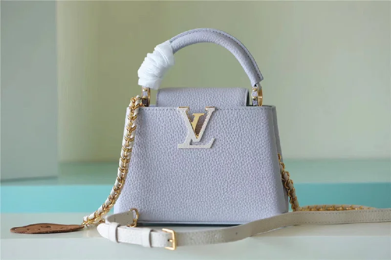 Louis Vuitton Capucines Mini Taurillon Light Blue/ Creme For Women. Women-s Handbags. Shoulder And Crossbody Bags 21cm/8.3in LV