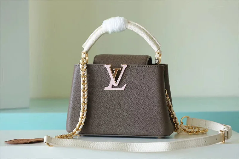 Louis Vuitton Capucines Mini Taurillon Smokey Brown Green/ Creme/ Pink For Women. Women-s Handbags. Shoulder And Crossbody Bags 21cm/8.3in LV