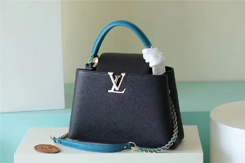 Louis Vuitton Capucines MM Taurillon Black/ Blue For Women. Women-s Bags. Shoulder And Crossbody Bags 12.4in/31.5cm LV