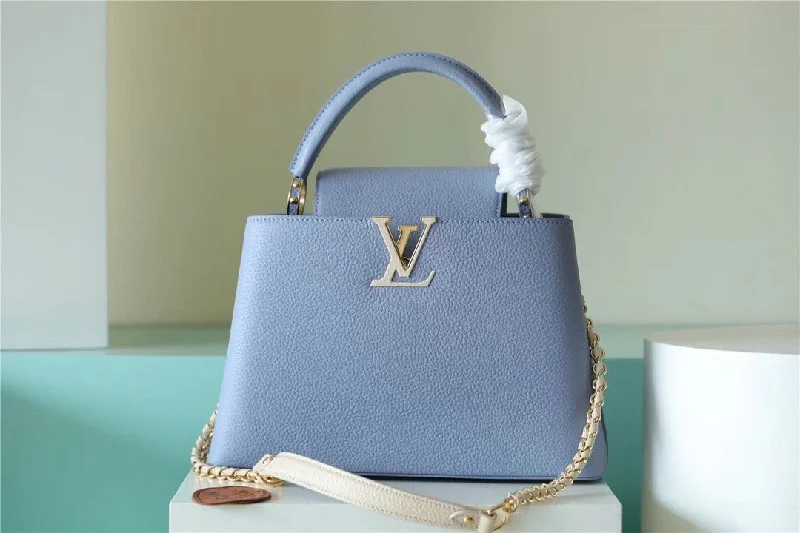 Louis Vuitton Capucines MM Taurillon Light Blue/ Beige For Women. Women-s Bags. Shoulder And Crossbody Bags 12.4in/31.5cm LV