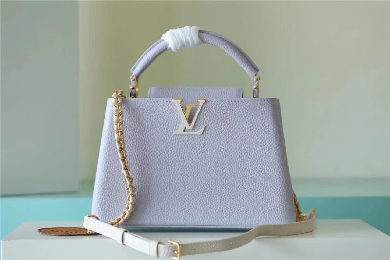 Louis Vuitton Capucines MM Taurillon Light Blue/ Creme For Women. Women-s Handbags. Shoulder And Crossbody Bags 31.5cm/12.4in LV