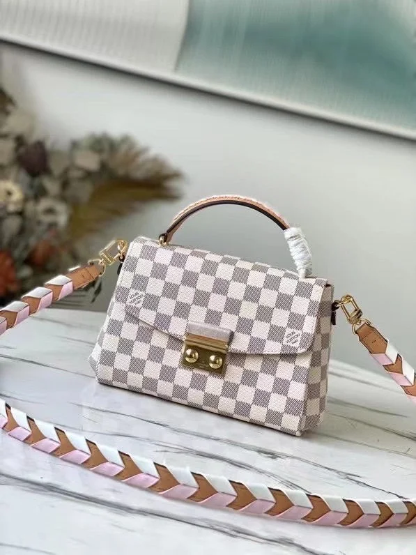 Louis Vuitton Croisette Damier Azur Canvas Pink For Women. Women-s Handbag. Shoulder And Crossbody Bags 9.8in/25cm LV N50053