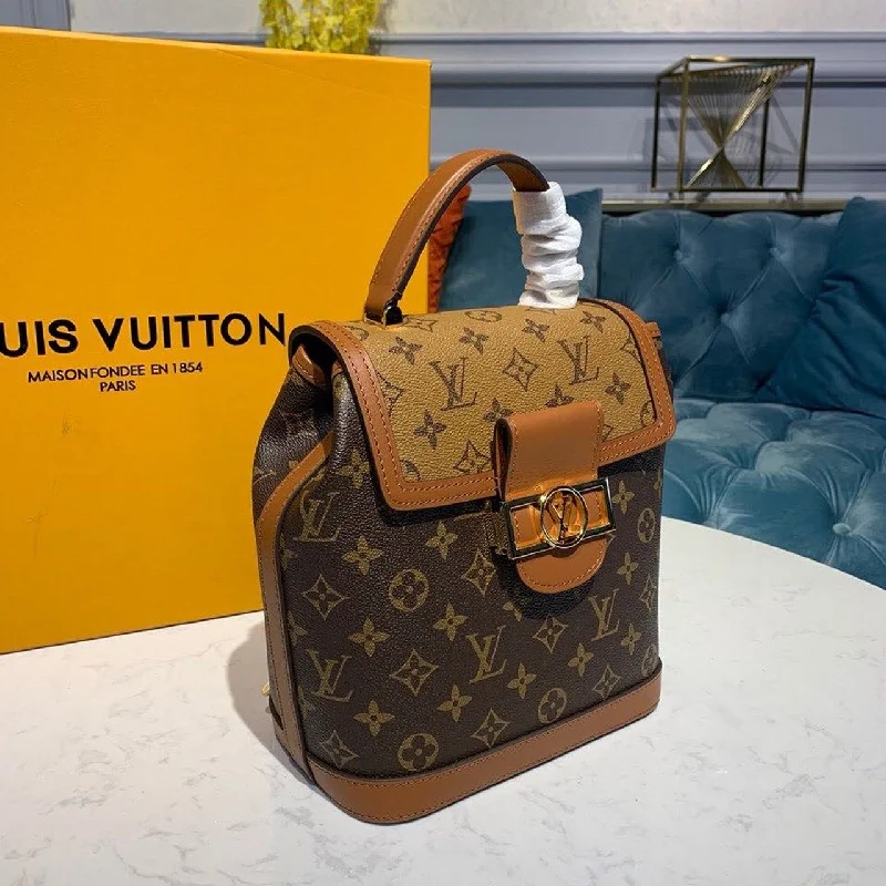 Louis Vuitton Dauphine Backpack PM Monogram and Monogram Reverse Canvas By Nicolas Ghesquiere For Spring-Summer. Women-s Bags 20cm LV M45142