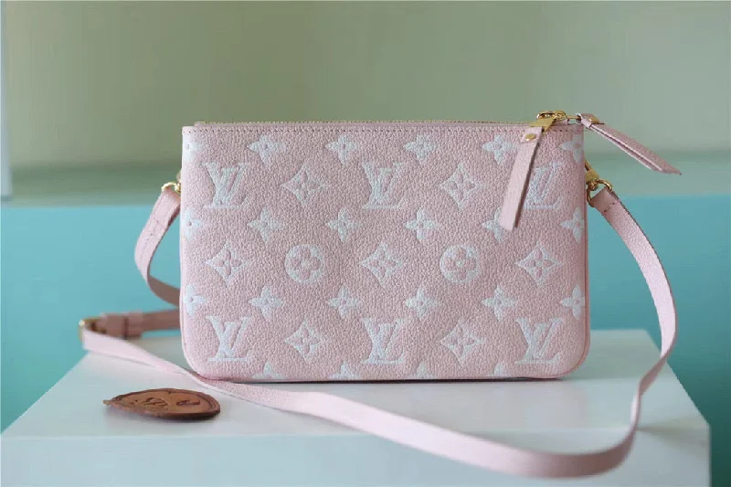 Louis Vuitton Double Zip Pochette Monogram Empreinte Candy Pink For Women. Women-s Handbags. Shoulder And Crossbody Bags 20cm/7.9in LV M81429