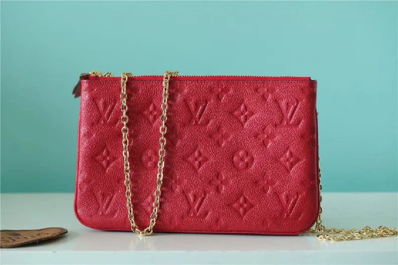 Louis Vuitton Double Zip Pochette Monogram Empreinte Red For Women. Women-s Handbags. Shoulder and Crossbody Bags 7.9in/20cm LV