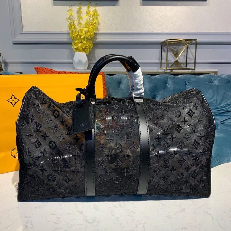 Louis Vuitton Keepall 50 Ultra Light See Through Mesh Transparent Embossed Monogram PVC Canvas Spring /Summer Collection M53971. Black