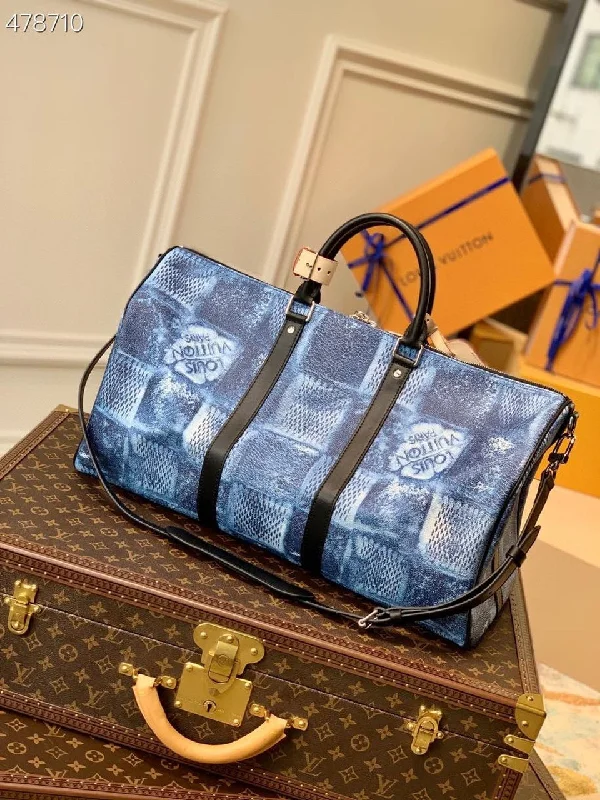 Louis Vuitton Keepall Bandouliere 50 Damier Salt Canvas Ocean Blue For Men. Men-s Bags. Travel Bags 19.7in/50cm LV N50059