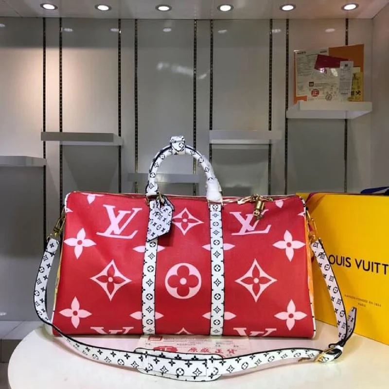 Louis Vuitton Keepall Bandouliere 50 Monogram and Monogram Reverse Canvas Red For Women. Women-s Handbags. Travel Bags 19.7in/50cm LV