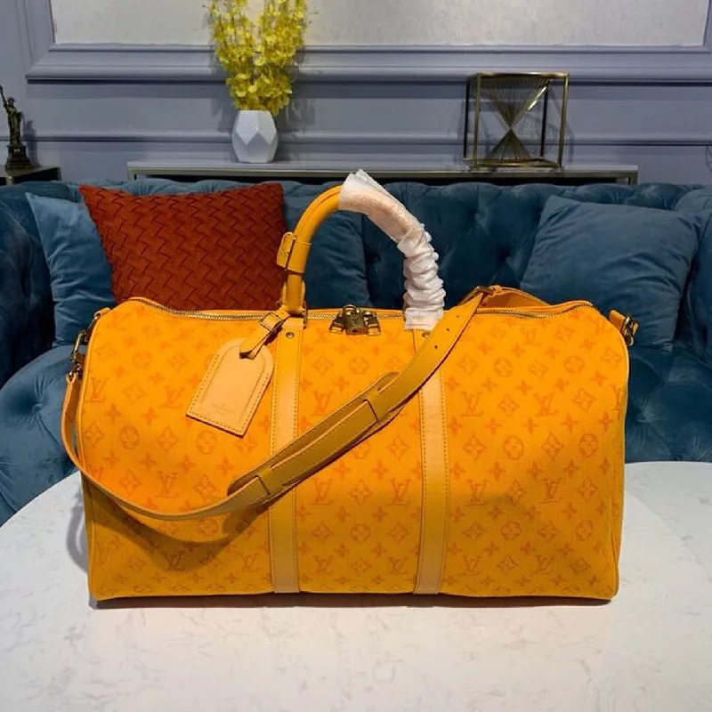 Louis Vuitton Keepall Bandouliere 50 Monogram Denim Ochre Yellow For Men. Mens Bags. Travel Bags 19.7in/50cm LV M44644