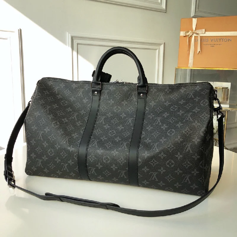 Louis Vuitton Keepall Bandouliere 55 Monogram Eclipse Canvas For Men. Men-s Bags. Travel Bags 21.7in/55cm LV M40605