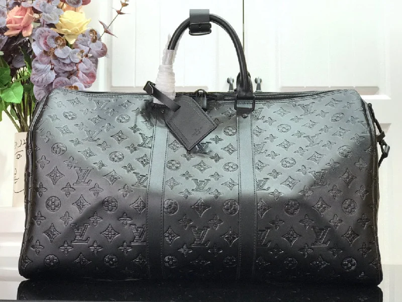 Louis Vuitton Keepall Bandoulire 50 Monogram Shadow For Men. Men-s Travel Bags 19.7in/50cm LV M44810