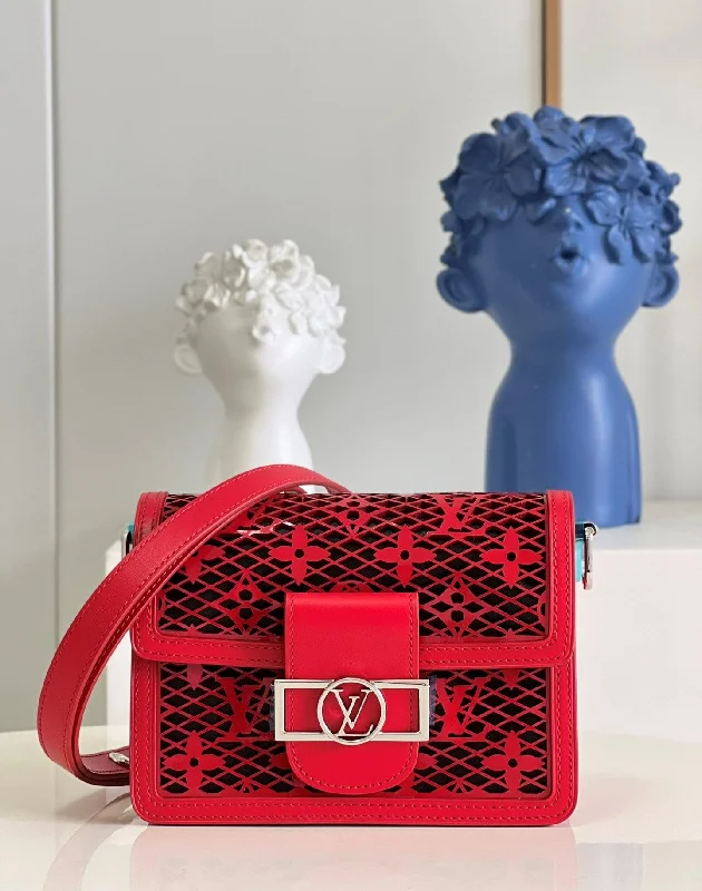 Louis Vuitton Limited Dauphine MM Bags By Nicolas Ghesquire With Monogram Lace Red For Women 25cm LV