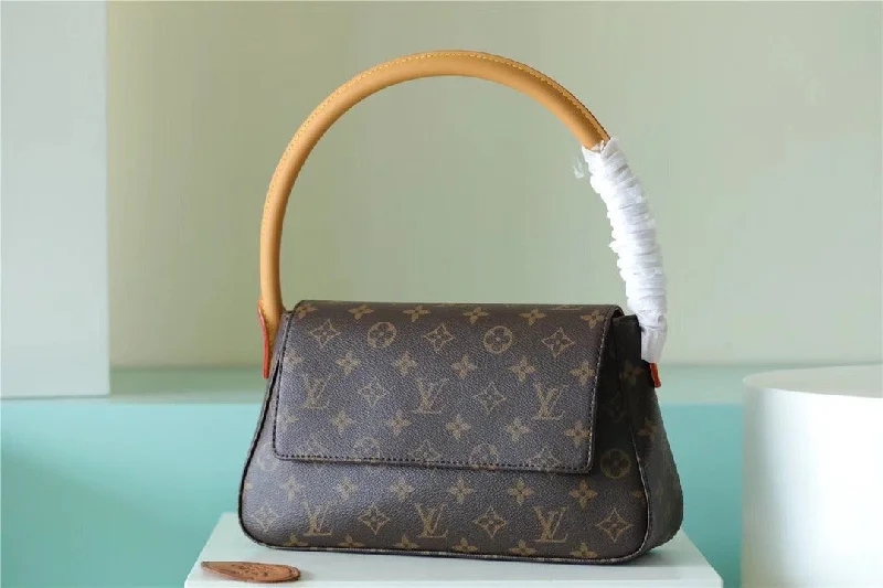 Louis Vuitton Mini Looping Flap Shoulder Bag Monogram For Women 9.4in/24cm Brown LV M51147