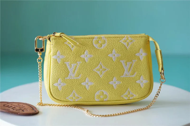 Louis Vuitton Mini Pochette Accessoires Monogram Empreinte Lemon Curd Yellow For Women. Women-s Handbags. Shoulder And Crossbody Bags 15.5cm/6.1in LV M46129