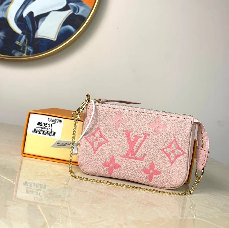 Louis Vuitton Mini Pochette Accessoires Monogram Empreinte Pink For Women. Women-s Handbags. Shoulder And Crossbody Bags 6.1in/15.5cm LV M80501