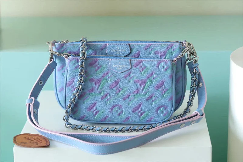 Louis Vuitton Multi Pochette Accessoires Monogram Empreinte Blue For Women. Women-s Handbags 9.4in/24cm LV