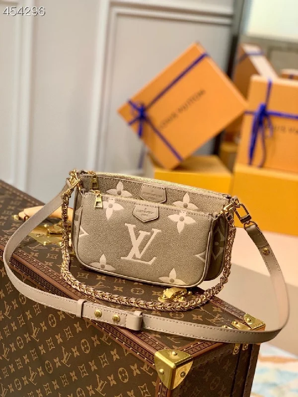 Louis Vuitton Multi Pochette Accessoires Monogram Empreinte Tourterelle Beige/Cream For Women. Women-s Handbags. Shoulder And Crossbody Bags 9.8in/25cm LV