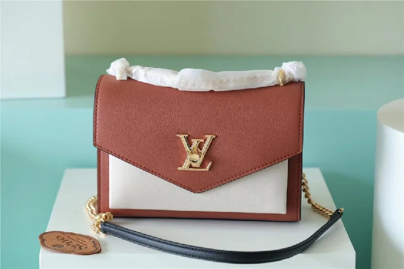 Louis Vuitton Mylockme Chain Bag Brown/ Quartz White For Women. Women-s Handbags. Shoulder and Crossbody Bags 8.9in/22.5cm LV