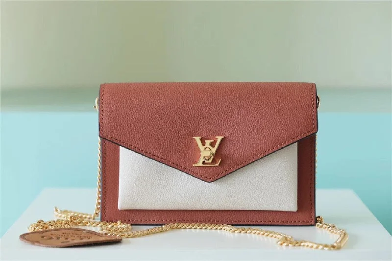 Louis Vuitton Mylockme Chain Pochette Brown / Quartz White For Women. Women-s Handbags. Shoulder and Crossbody Bags 7.5in/19cm LV