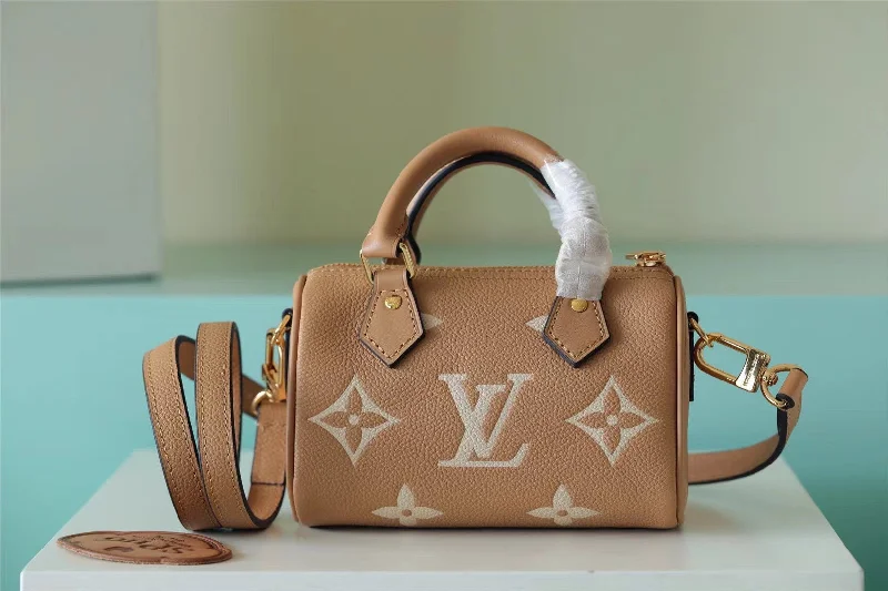 Louis Vuitton Nano Speedy Monogram Empreinte Arizona Beige / Cream For Women. Women-s Handbags. Shoulder And Crossbody Bags 6.3in/16cm LV M81457