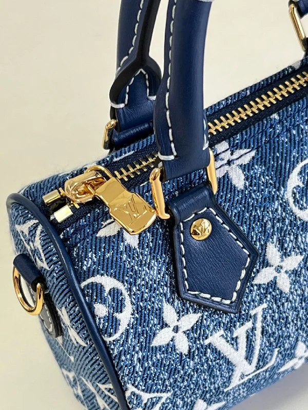 Louis Vuitton Nano Speedy Monogram Jacquard Denim Blue For Women. Women-s Bags 6.3in/16cm LV M81168