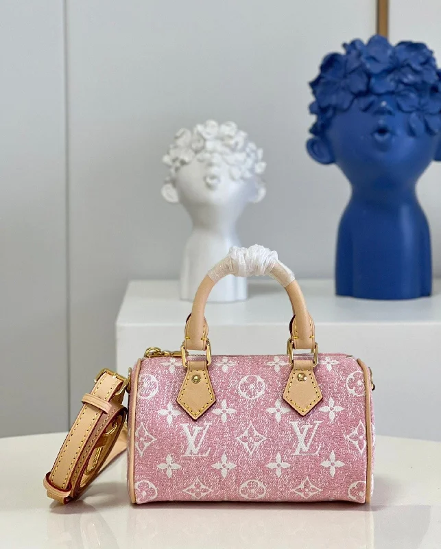 Louis Vuitton Nano Speedy Monogram Jacquard Denim Pink For Women. Women-s Bags 6.3in/16cm LV M81213