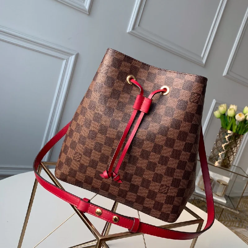 Louis Vuitton NeoNoe MM Bucket Bag Damier Ebene Canvas Cherry Berry For Women. Women-s Handbags. Shoulder And Crossbody Bags 10.2in/26cm LV N40214