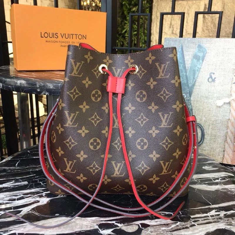 Louis Vuitton NeoNoe MM Bucket Bag Monogram Canvas Coquelicot Red For Women. Women-s Handbags. Shoulder And Crossbody Bags 10.2in/26cm LV M44021