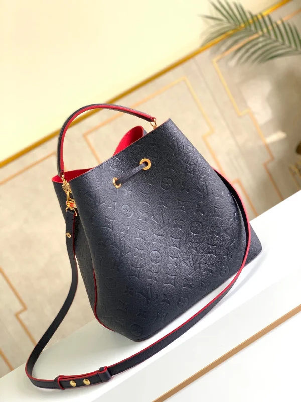 Louis Vuitton NeoNoe MM Bucket Bag Monogram Empreinte Navy Blue/Red For Women. Women-s Handbags. Shoulder And Crossbody Bags 10.2in/26cm LV M45306