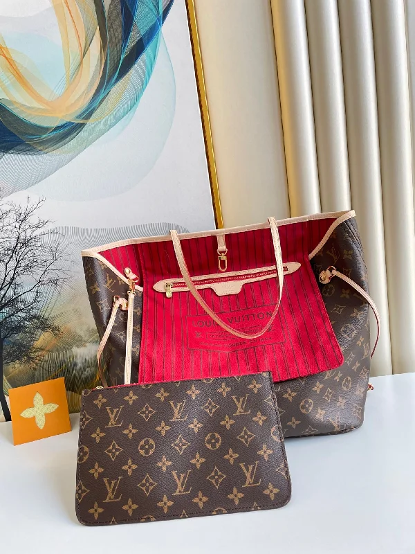 Louis Vuitton Neverfull MM Monogram Canvas Red For Women. Women-s Handbags. Shoulder Bags 12.6in/31cm LV M41178