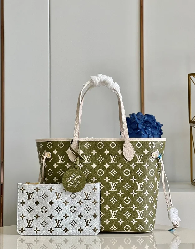 Louis Vuitton Neverfull MM Monogram Empreinte Khaki/Beige For Women. Women-s Handbags. Tote Bags 12.2in/31cm LV M46102