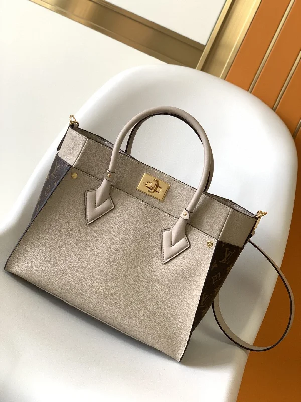 Louis Vuitton On My Side MM Tote Bag Monogram Canvas Greige For Women. Women-s Handbags. Shoulder Bags 12in/31cm LV M58485