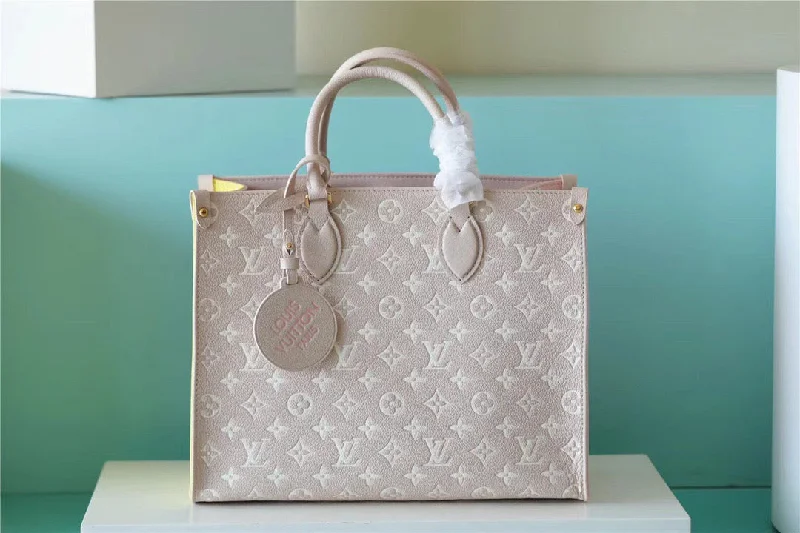 Louis Vuitton Onthego MM Monogram Empreinte Beige/ Pink/ Yellow For Women. Women-s Handbags. Shoulder And Crossbody Bags 35cm/13.8in LV M46128