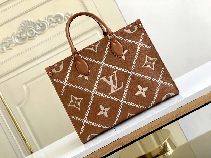 Louis Vuitton Onthego MM Tote Bag Monogram Empreinte Arizona Brown For Women. Women Handbags. Shoulder Bags And Crossbody Bags 13.8in/35cm LV M46015