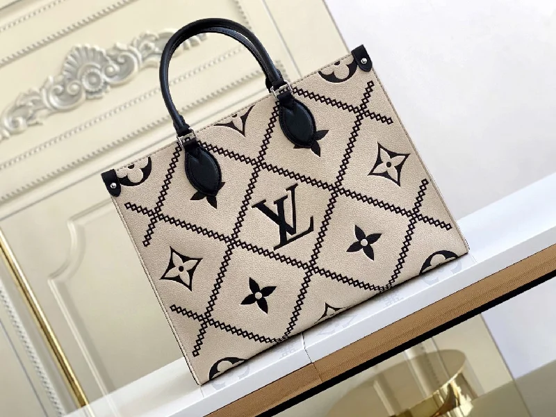 Louis Vuitton Onthego MM Tote Bag Monogram Empreinte Cream Beige For Women. Women Handbags. Shoulder Bags And Crossbody Bags 13.8in/35cm LV M46016