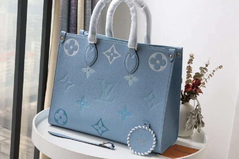 Louis Vuitton OnTheGo MM Tote Bag Monogram Empreinte Summer Blue For The Pool Collection. Women Handbags 13.8in/35cm LV M45718