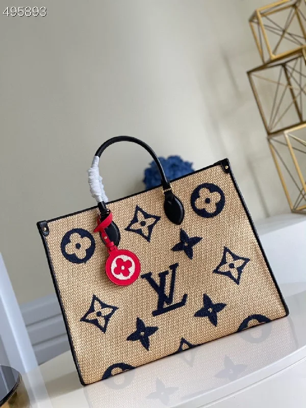 Louis Vuitton OnTheGo MM Tote Bag Monogram Raffia Blue For Women. Women-s Handbags. Shoulder Bags 13.8in/35cm LV M57723