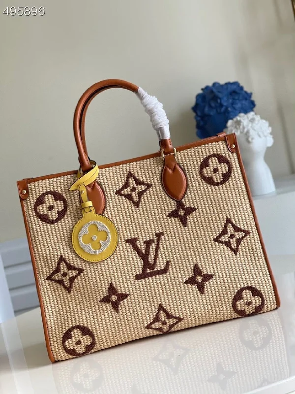 Louis Vuitton OnTheGo MM Tote Bag Monogram Raffia Tan For Women. Women-s Handbags. Shoulder Bags 13.8in/35cm LV M57707