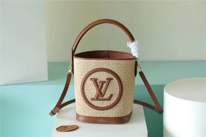 Louis Vuitton Petit Bucket Raffia Caramel Brown For Women. Women-s Bags. Shoulder And Crossbody Bags 9.4in/24cm LV M59961