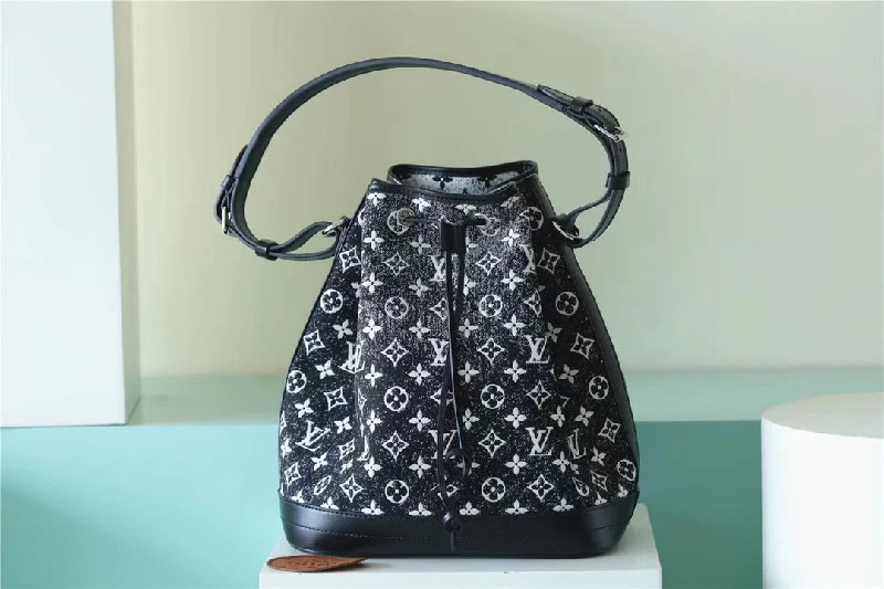 Louis Vuitton Petit Noe Monogram Jacquard Denim Black For Women. Women-s Handbags. Shoulder And Crossbody Bags 11.2in/28.5cm LV