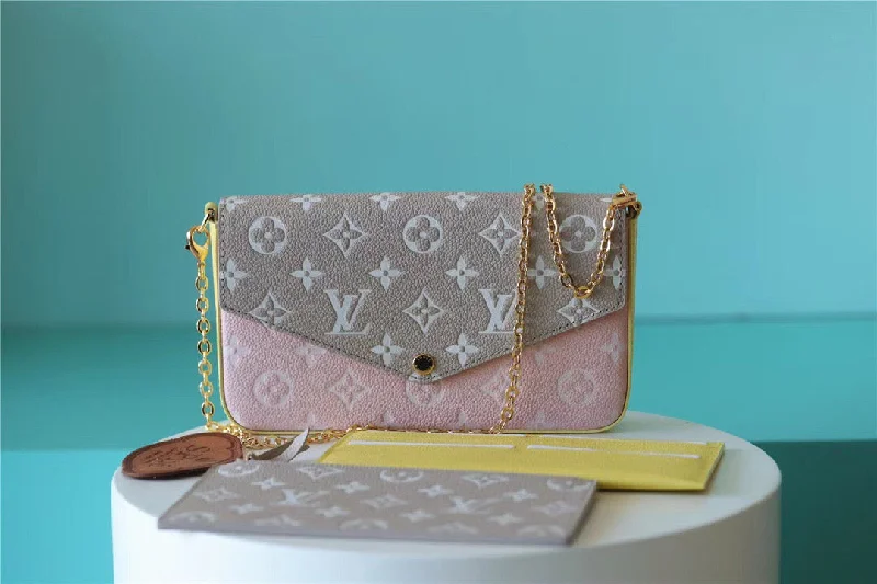 Louis Vuitton Pochette Felicie Monogram Empreinte Pink/ Beige/ Yellow For Women. Women-s Handbags. Shoulder And Crossbody Bags 21cm/8.3in LV M81359