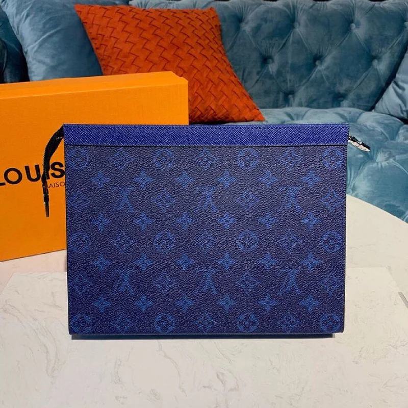 Louis Vuitton Pochette Voyage MM Monogram Eclipse Canvas Pacific Blue For Men. Men-s Bags. Travel Bags 10.6in/27cm LV M30423