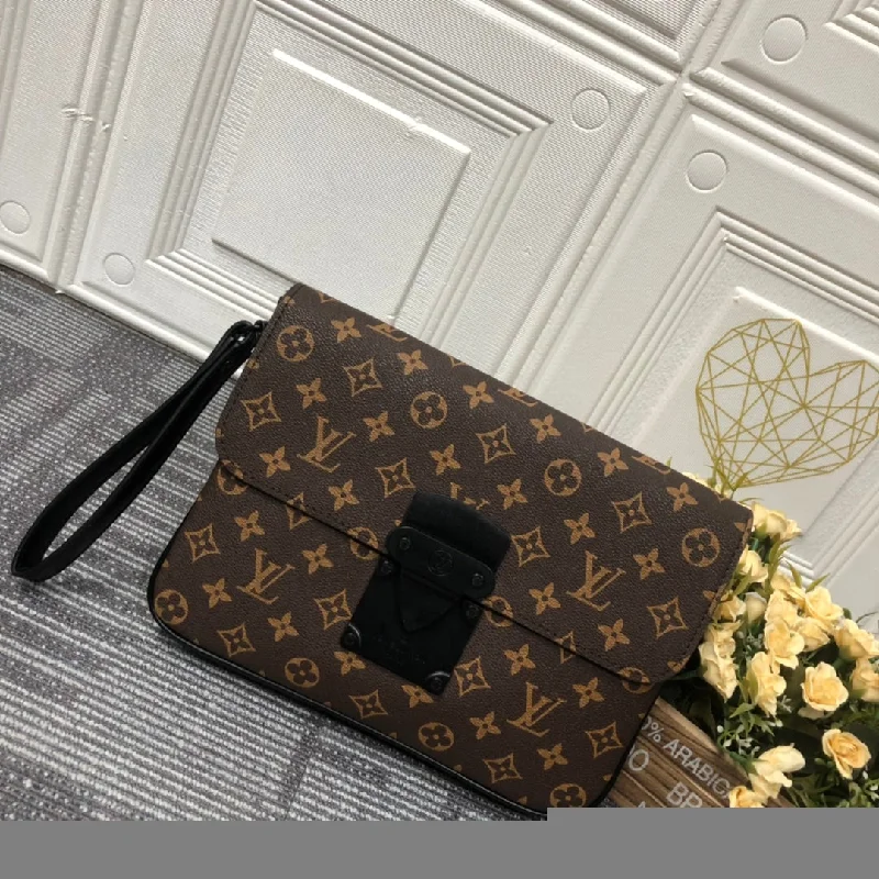 Louis Vuitton S Lock A4 Pouch Monogram Macassar Canvas For Men. Men-s Bags 10.6in/27cm LV M80560