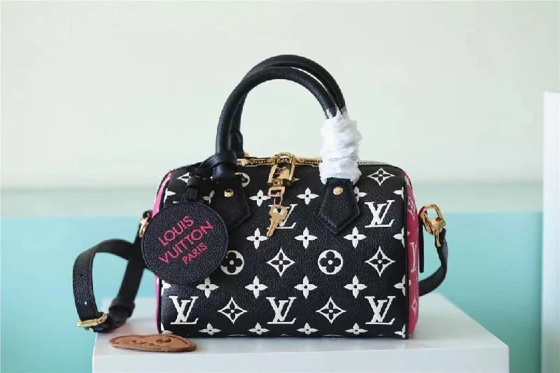 Louis Vuitton Speedy Bandouliere 20 Monogram Empreinte Black / White / Pink For Women. Women-s Handbags. Shoulder And Crossbody Bags 20.5cm/8.1in LV M46088