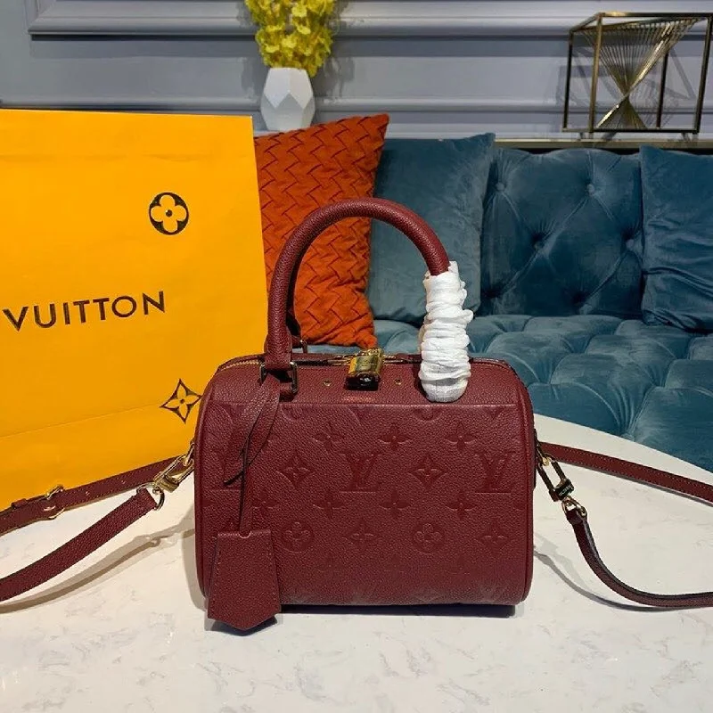 Louis Vuitton Speedy Bandouliere 20 Monogram Empreinte Burgundy For Women. Women-s Handbags. Shoulder And Crossbody Bags 7.8in/20cm LV